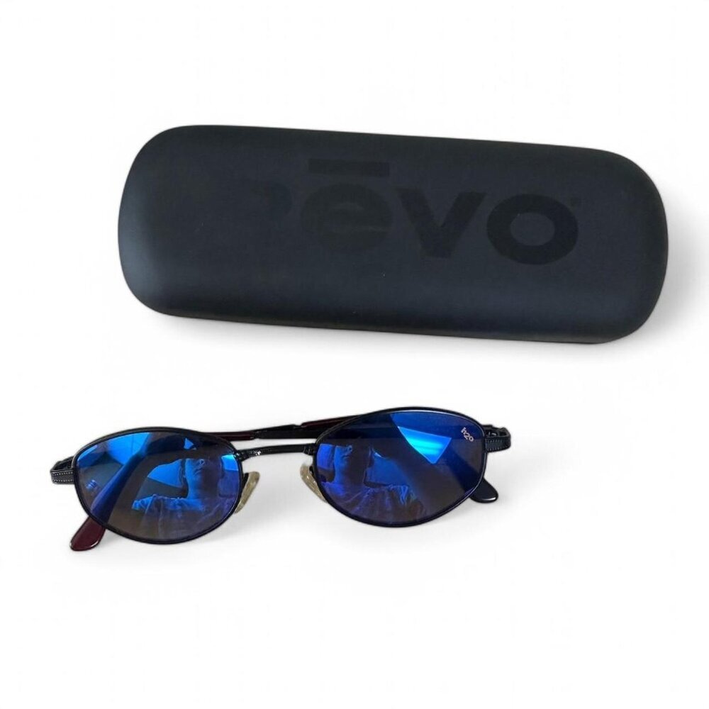 Vintage Revo Sunglasses SN1211/001 H20, oval blue lenses, black frame from italy
